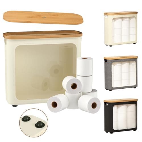 WRRLORS Toilet Paper Storage with Bamboo LidFoldable Basket Organizer for Bathroom Holds 9 Mega12 Regular Rolls Waterproof Toilet Paper Holder Storage with NonSlip BaseBeige