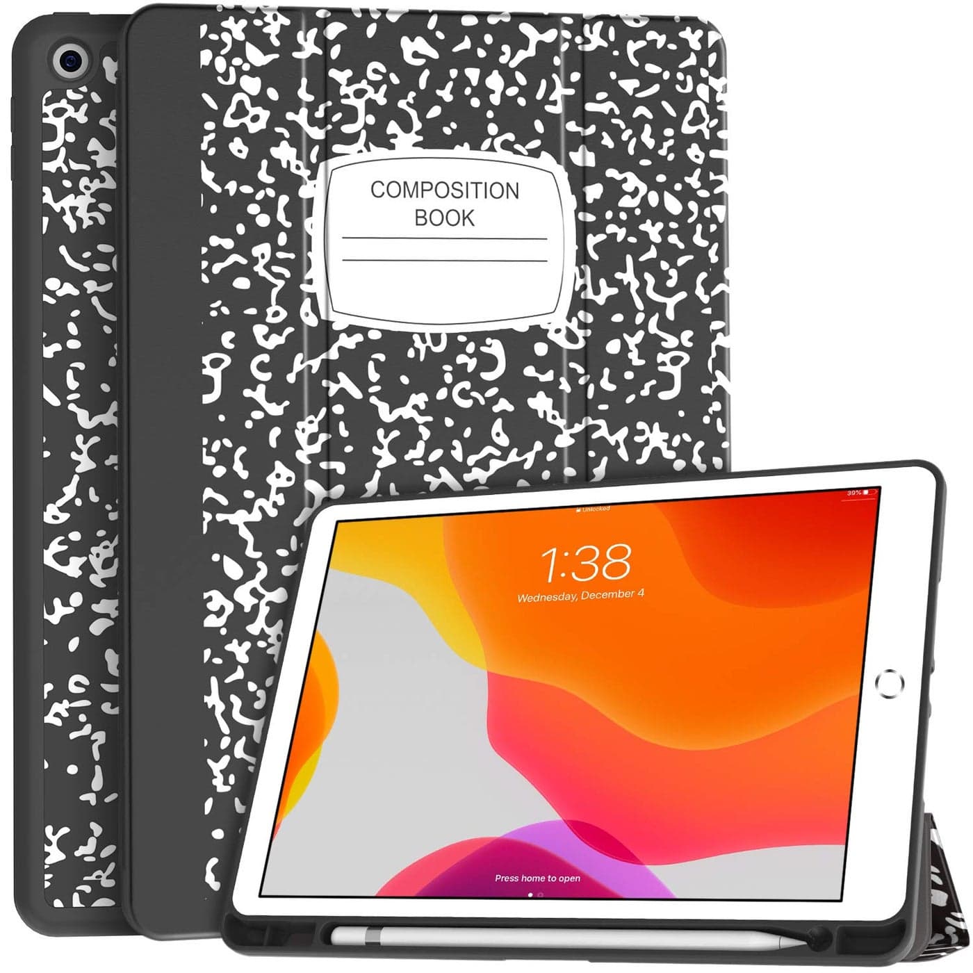 Soke Case for iPad 9th Generation 20218th Gen 20207th Gen 2019 with Pencil Holder Premium Shockproof Case with Soft TPU Back Cover Auto SleepWake for iPad 102 Inch Book Black