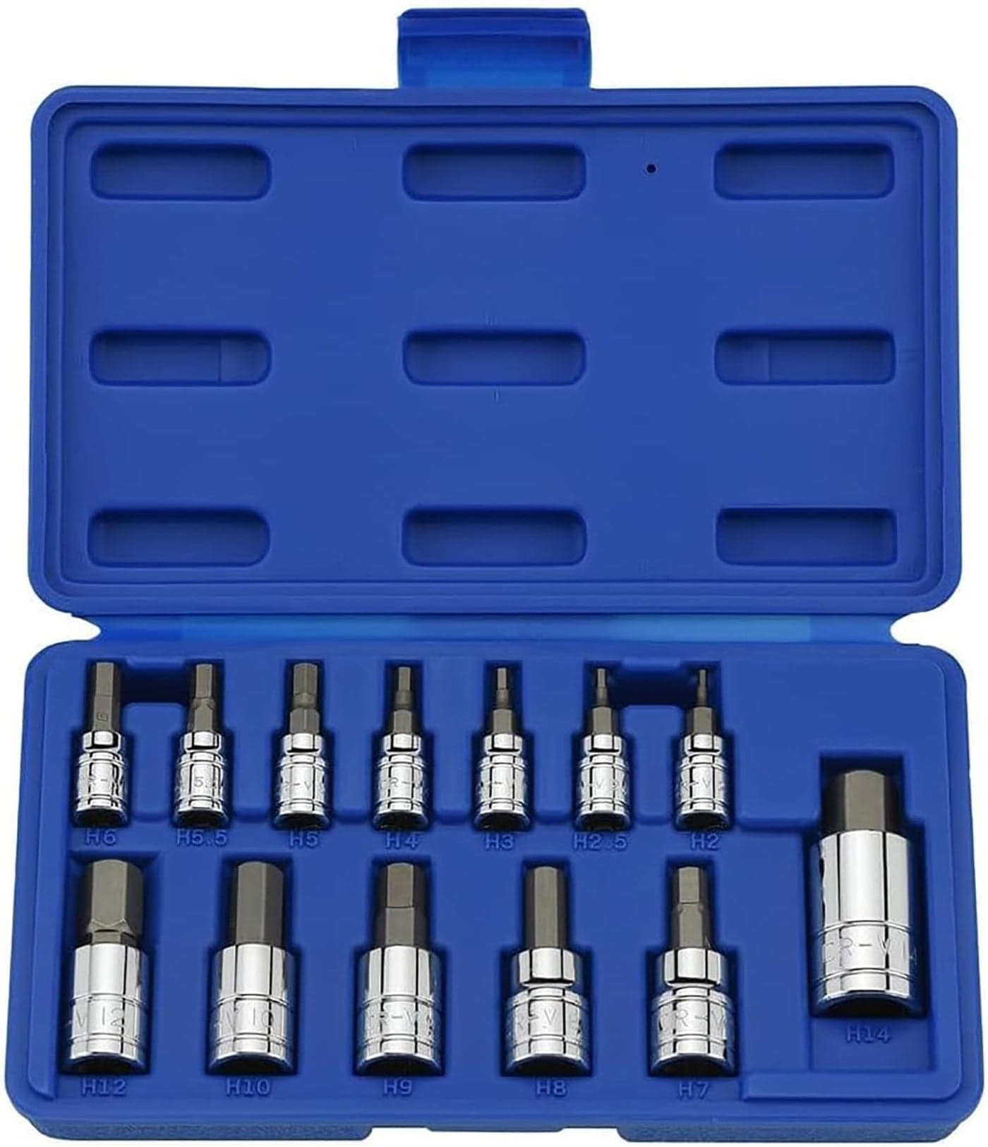 NEIKO 10074A Metric Hex Bit Socket Set 13Piece Set S2 and CrV Steel 14Inch 38Inch and 12Inch Drive 2mm to 14mm