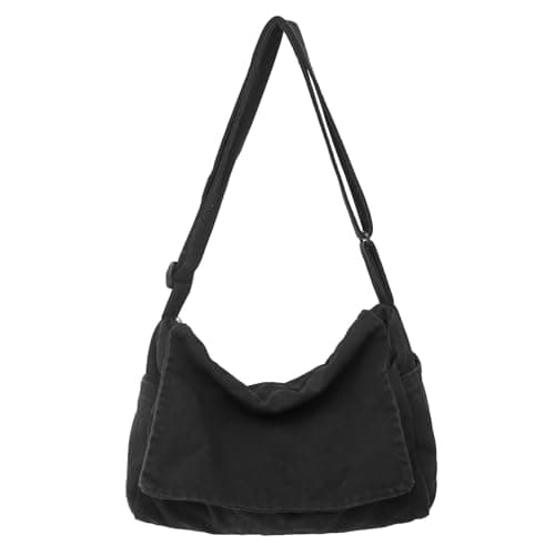 Canvas Messenger Bag for Women Men Vintage Satchel Bag Aesthetic Crossbody Shoulder Bag Casual Sling Bag (A-Black)