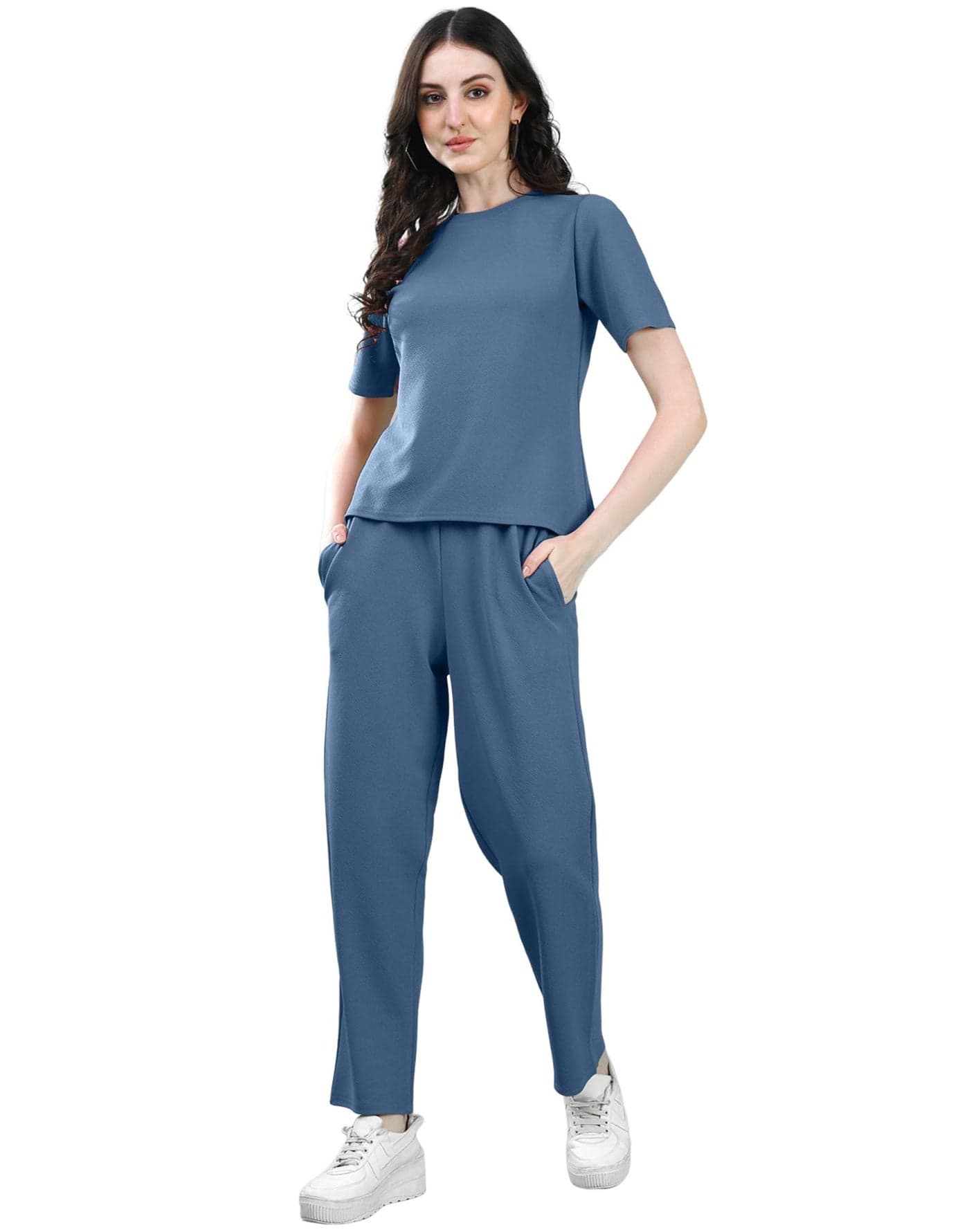 Selvia Women's Tops and Trouser Co ord Set, Lycra dress for woman Stylish (707CTK11671N-S_Steel Blue)