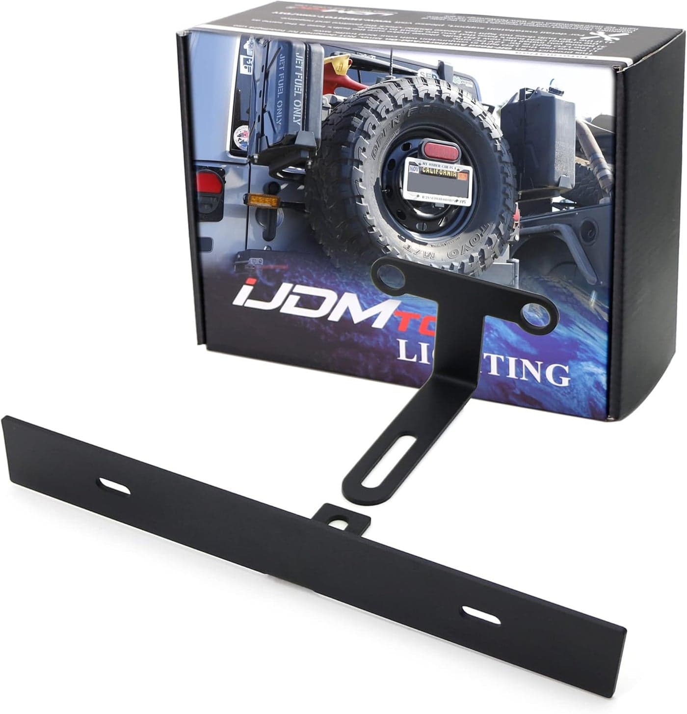 iJDMTOY Rear Spare Tire Mount License Plate Relocator Bracket for Jeep 2007-2017 Wrangler JK