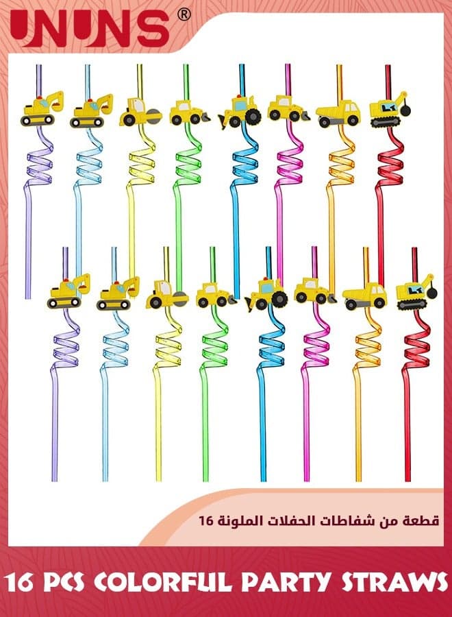 16 Pcs Party Straws,Construction Car Truck Beach Straws,Goodie Gifts For Kids Gamer Birthday Party Supplies,Reusable Straw,Disposable Straws For Wedding Cup Mug