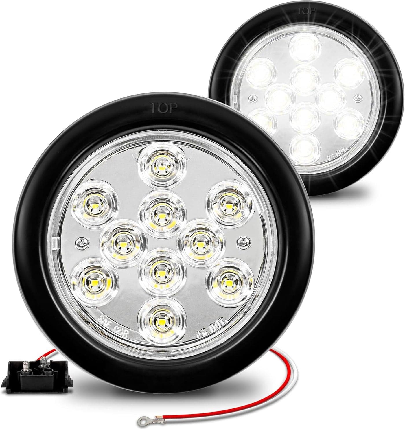 ONLINE LED STORE 2pc 4" Round Clear White Trailer Tail Lights - DOT Certified, IP67 Waterproof