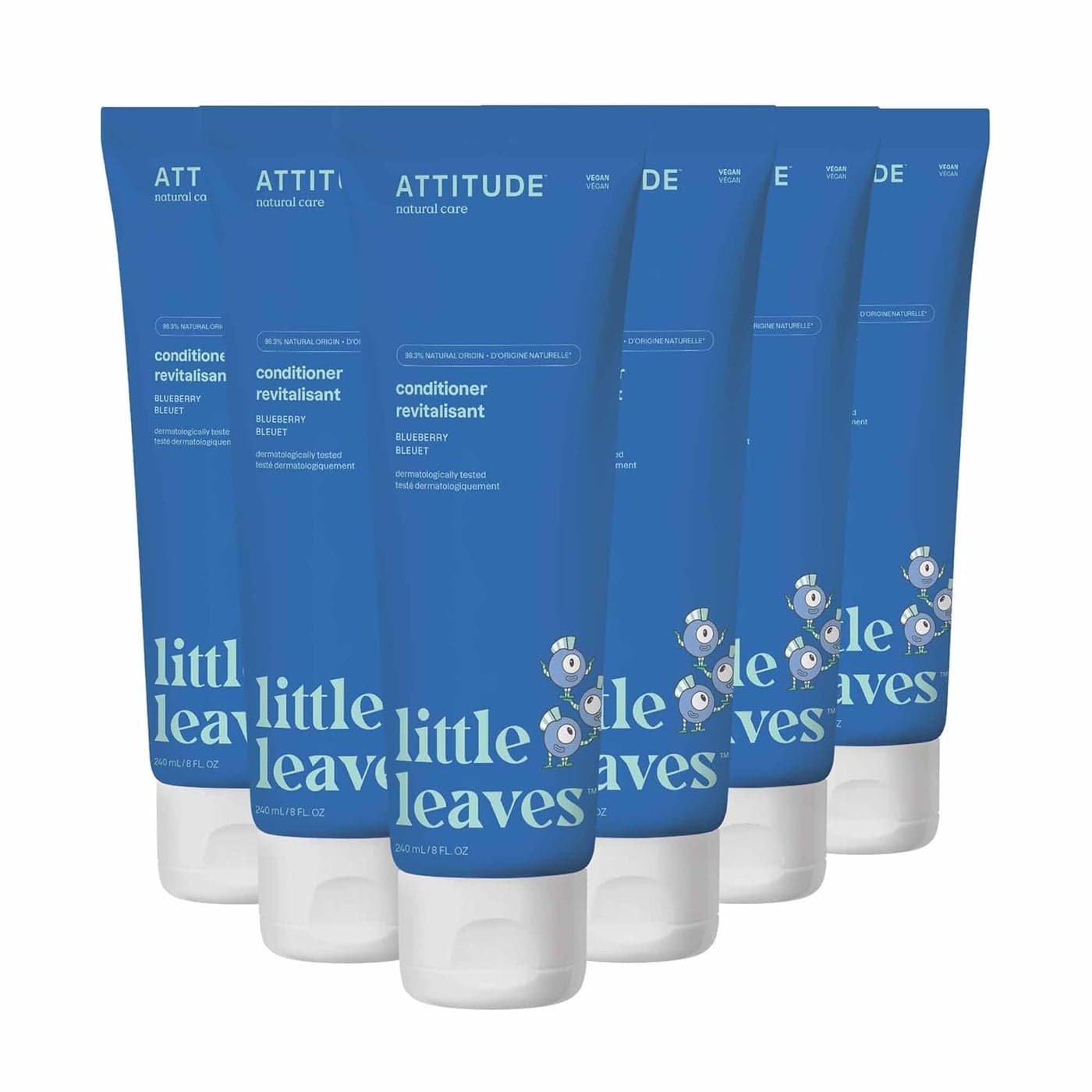 ATTITUDE Hair Conditioner for Kids, Dermatologically Tested Products, Plant- and Mineral-Based Detangler, Vegan, Blueberry, 8 Fl Oz (Pack of 6)