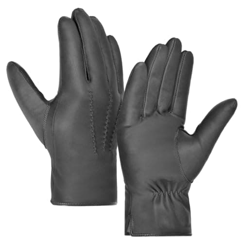 Harssidanzar Mens Italian Sheepskin Leather Gloves Vintage Finished Cashmere Lined Upgrade GM006,Gray,Size S
