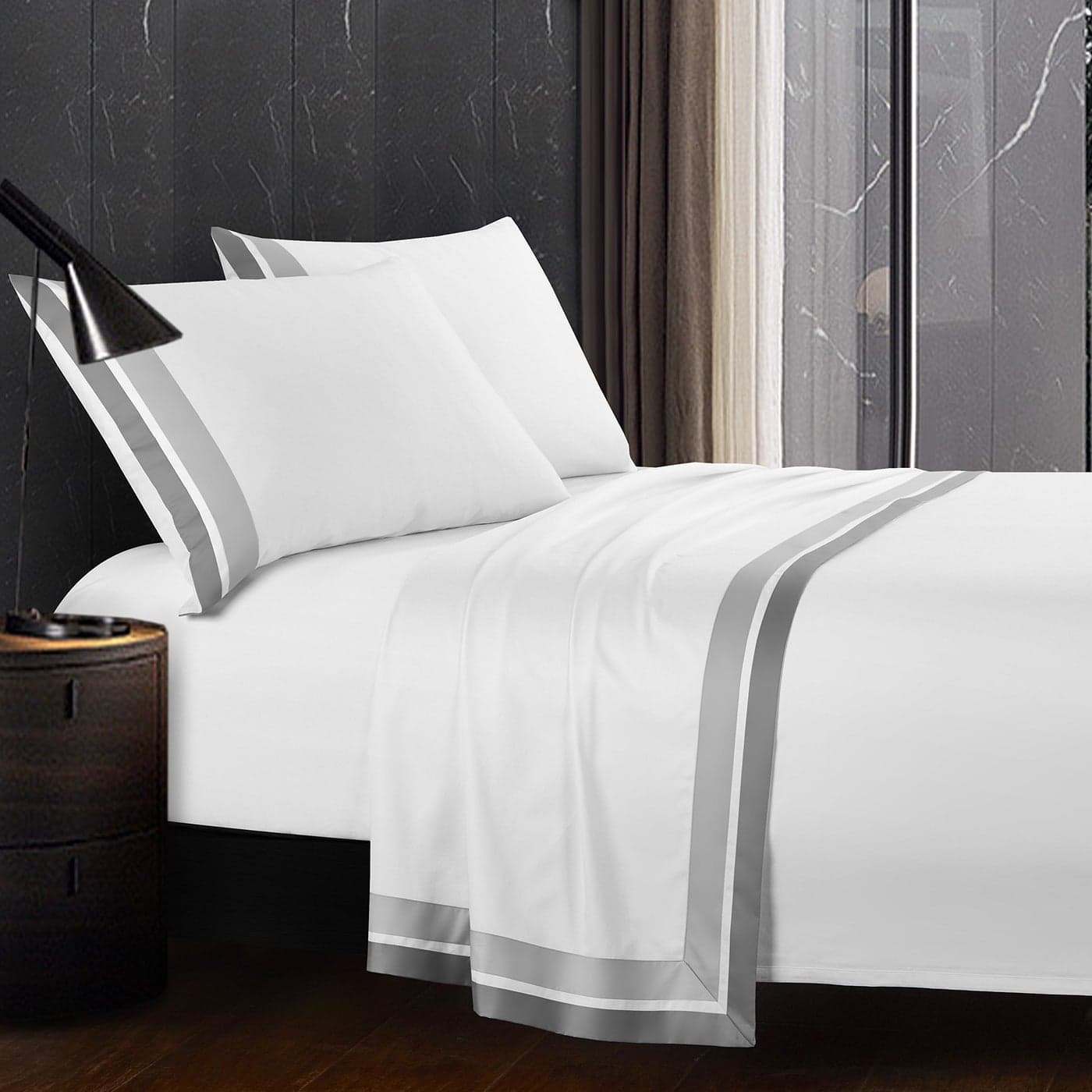 CASA BOLAJ DESIGNED TO DREAM Casabolaj Shading 100 Egyptain Cotton Sateen Sheets SetHotel Collection Luxury Modern Style400 Thread CountWhiteKing