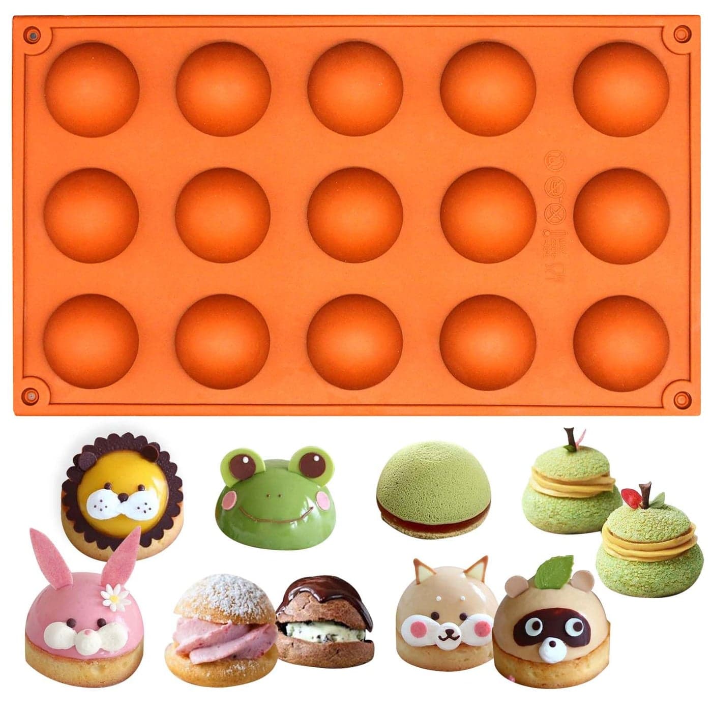 FUNSHOWCASE Small 15 Cavity Semi Sphere Half Round Dome Silicone Mold Chocolate Teacake Baking Tray