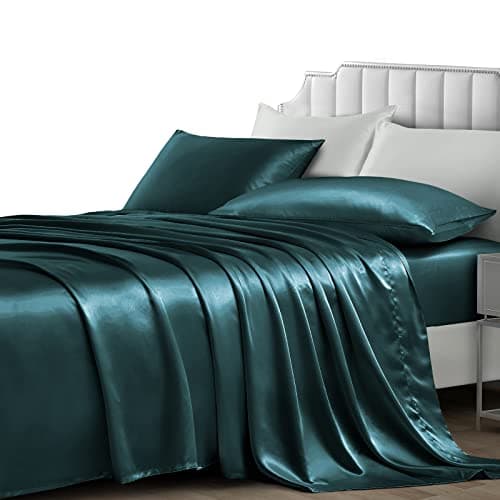NSGZ Satin Sheets Twin XL - 3 Piece Set with Fitted, Flat Sheet & Pillowcases - Cooling, Extra Soft Satin - Teal