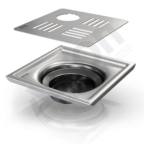 ALTON ALD1001, SS-304 Grade, 5x5 INCH Cut, Bathroom Grating Square Floor Drain Jali with ABS Cockroach Trap, Matte