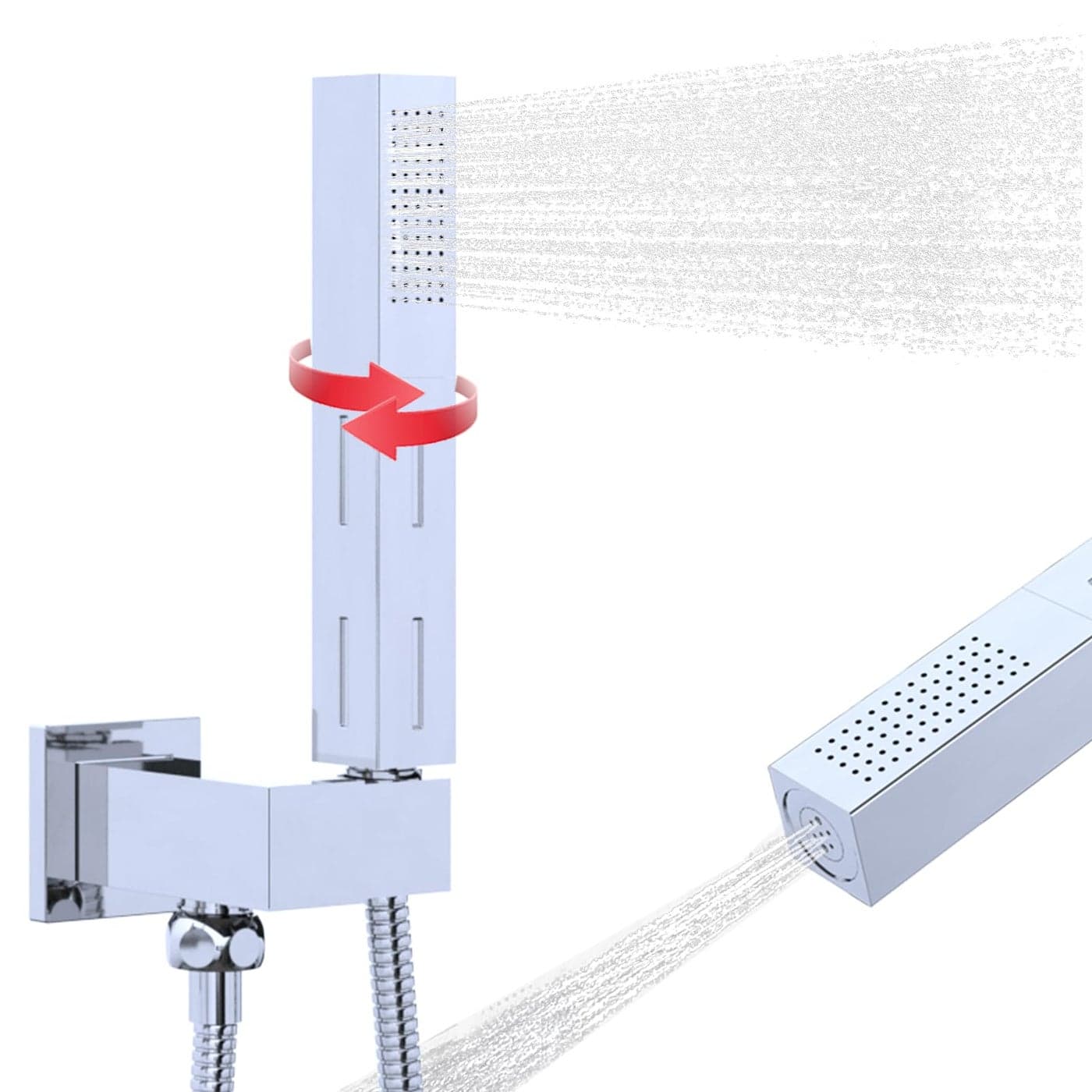 2 Settings Handheld Sprayer HighPressure Shower Head with 59inch Flexible Hose Square 2 in1 Model Solid Brass Adjustable Shower Wand Replacement Kit Polished Chrome