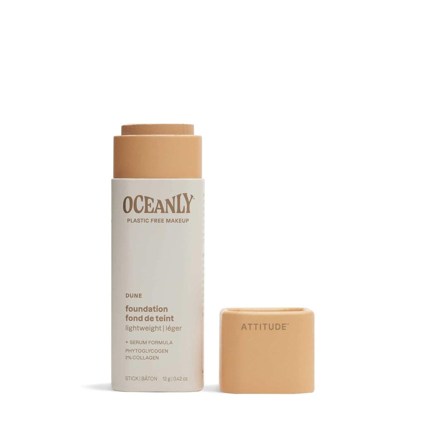 ATTITUDE Oceanly Light Coverage Foundation Stick Titanium DioxideFree EWG Verified PlasticFree Vegan Crueltyfree Makeup Dune 042 Ounces