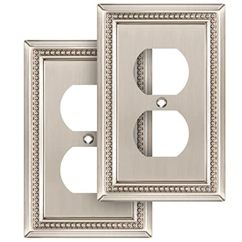 Henne Bery Sunken Pearls Heavy Duty Decorative Wall Plate Switch Plate Outlet Cover (Single Duplex, 2 Pack, Satin Nickel)