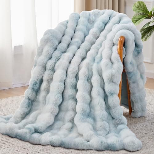 Anysay Faux Fur Throw Blanket, 1000GSM Fluffy Soft Bubble Blanket for Couch Bed, Cozy Plush Warm and Thick Blanket, Fuzzy Rabbit Throw for Living Room Bedroom 50''*60'' Tie-dye Blue