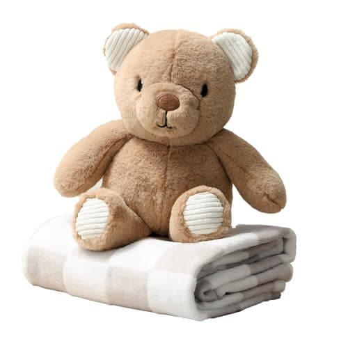 The Peanutshell Gift Set Benny Brown Teddy Bear Stuffed Animals and Baby Blanket for Boys, Girls, Newborn Essentials, Toddler Blanket, Baby Boy Blankets, Birthday, Christmas, Age 0+