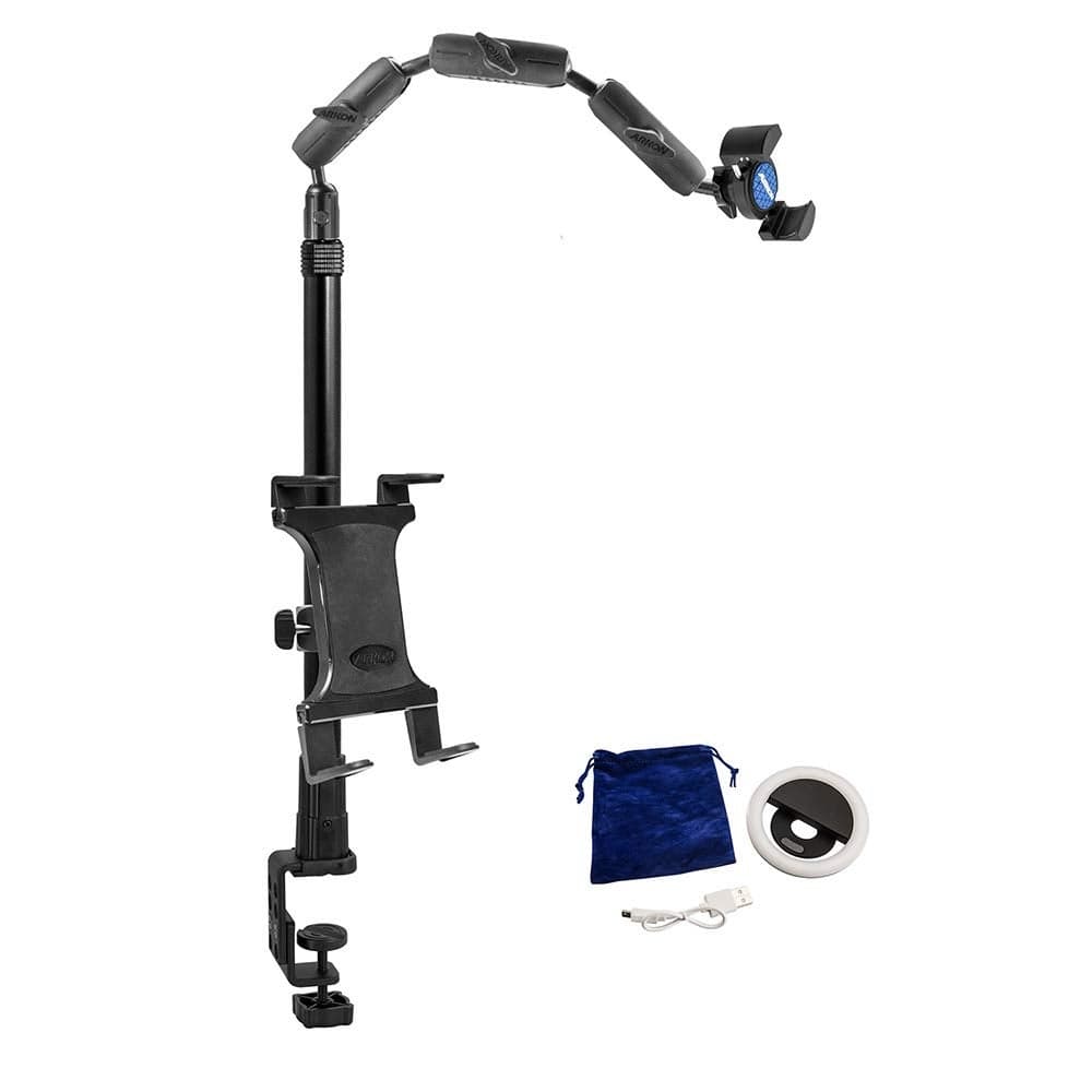 ARKON Mounts Remarkable Creator ProPlus Clamp Mount Content Creators Hobbyists Phone Holder for Filming Secondary Tablet Holder LED Light Solid Clamp Fits Pad iPhone and More