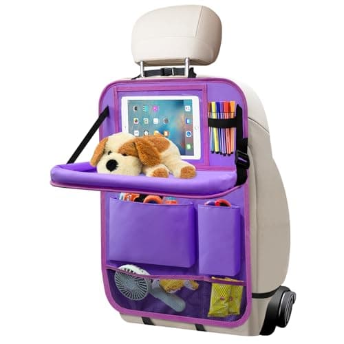 Etre Jeune Car Backseat Organizer with Tray Seat Back Table Holder with 6 Storage Pockets Car Seat Back Protectors Kick Mats Travel Accessories 1 Pc Purple