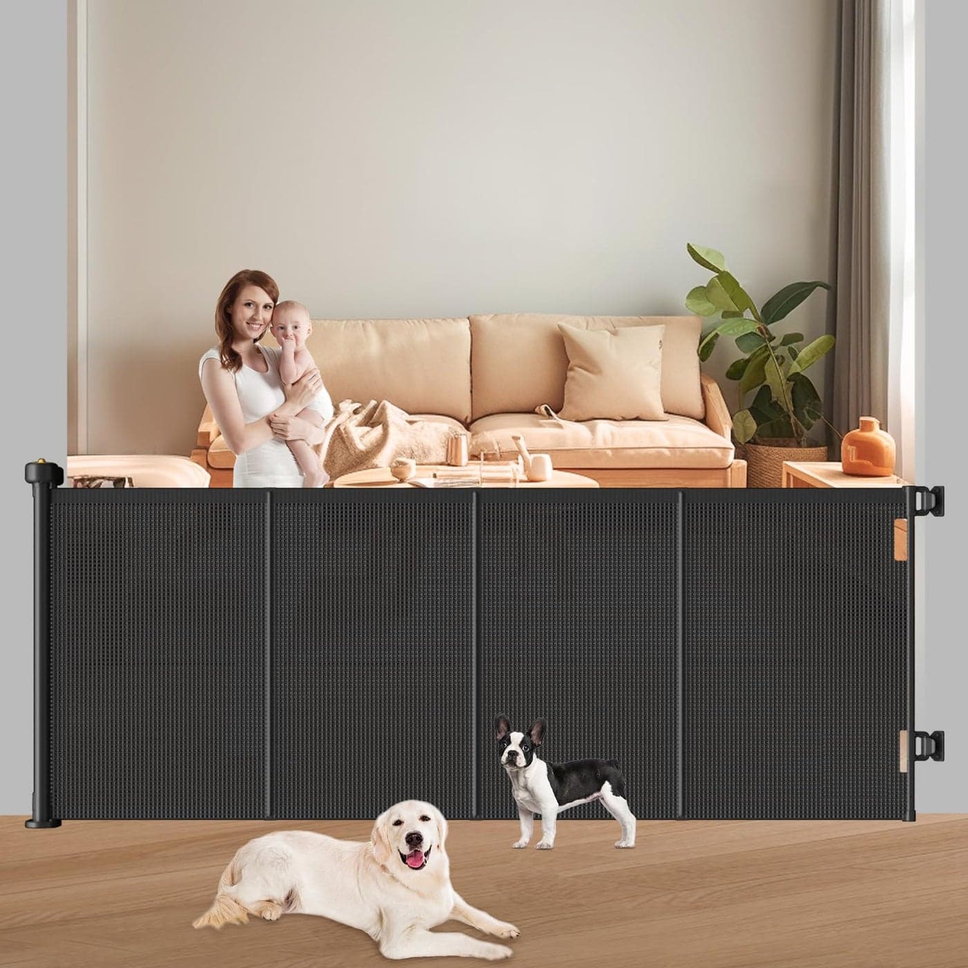 Pawtners Retractable Baby Gates Extra Wide 41 Tall Extends up to 71 Wide Dog Gate Indoor for Stairs Pet Gate with Support Rods for Doorways Hallways Indoor OutdoorBlack