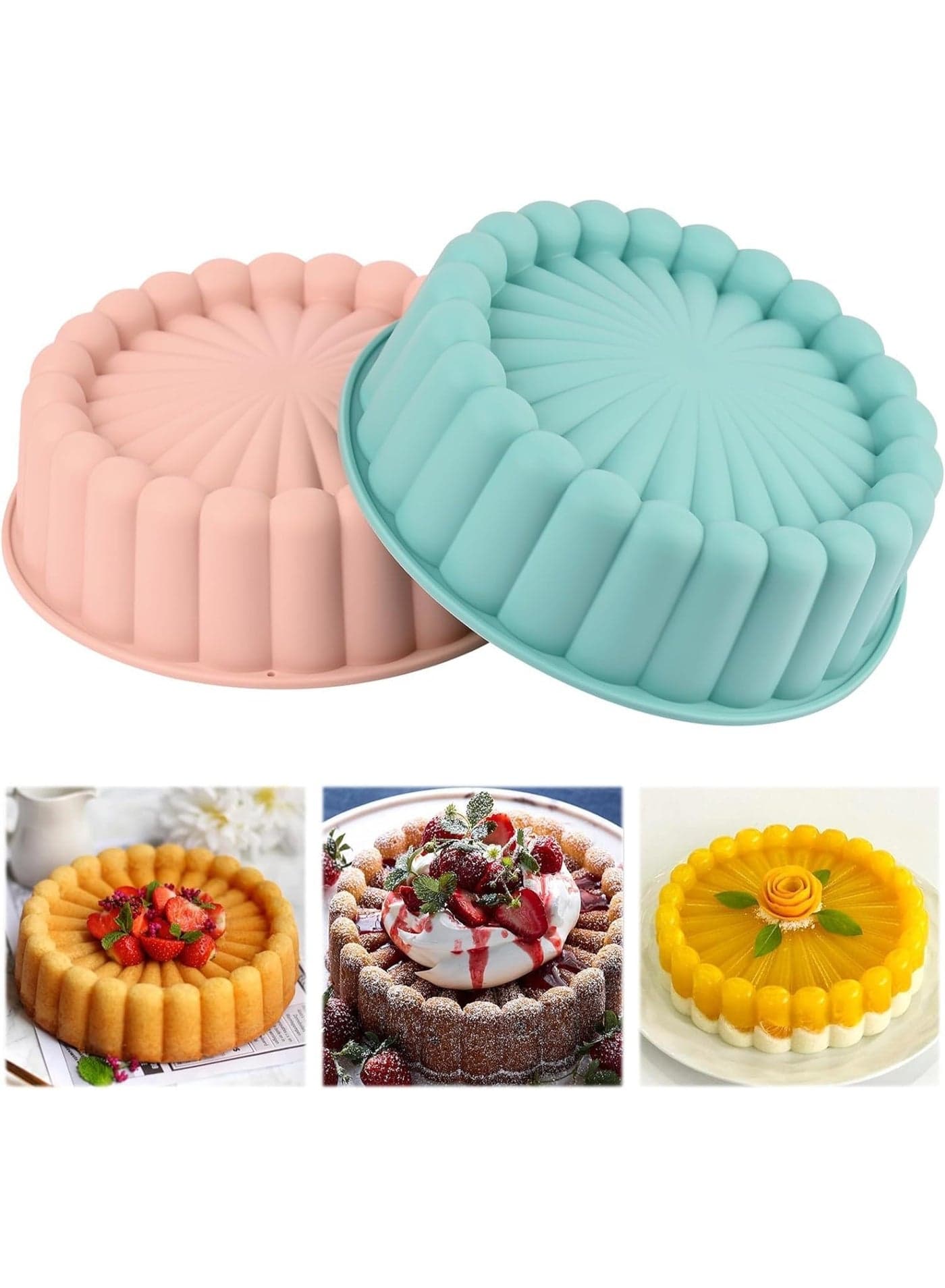 2 Pcs Cake Pan Silicone, 8 Inch Round Cake Pan, Nonstick Silicone Cake Molds for Cheese Cake, Chocolate Cake, Rainbow Cakes, Strawberry Shortcake, Brownie Tart Pie