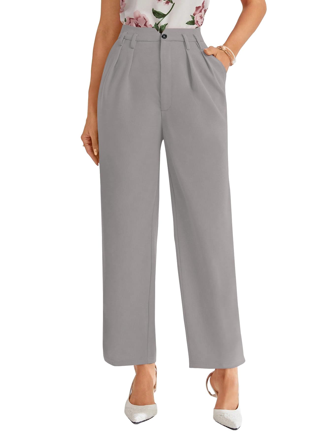 Shasmi Women's Trousers | Convenient Slant Pockets Provide Functional Storage | Elegant Design Stylish & Comfortable | All-Day Comfort Versatile Everyday Wear (235 Light Grey-2XL)