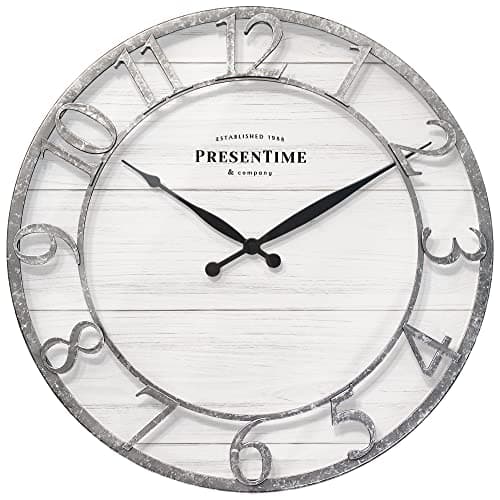 Presentime Co 21 Farmhouse Series Wall Clock Shiplap Style Raised 3D Arabic Numeral Galvanized Finish Wall Dcor for Living Room Dining Room and Entryway