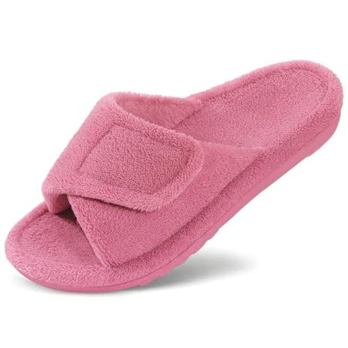 Litfun Women's Orthopedic Slippers with Arch Support Adjustable Open Toe House Shoes for Plantar Fasciitis, Pink 38