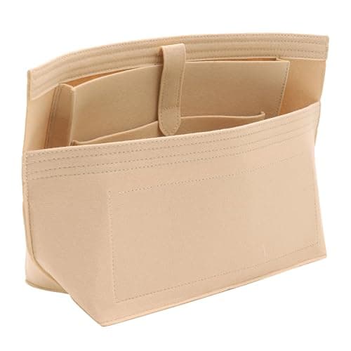 Doxo Purse Organizer Insert for Handbags, Tote Bag Insert Organizers with Laptop Compartment/Cup Holder, Softened Felt Compatible with LV Neverfull MM(Beige,Upgrade)