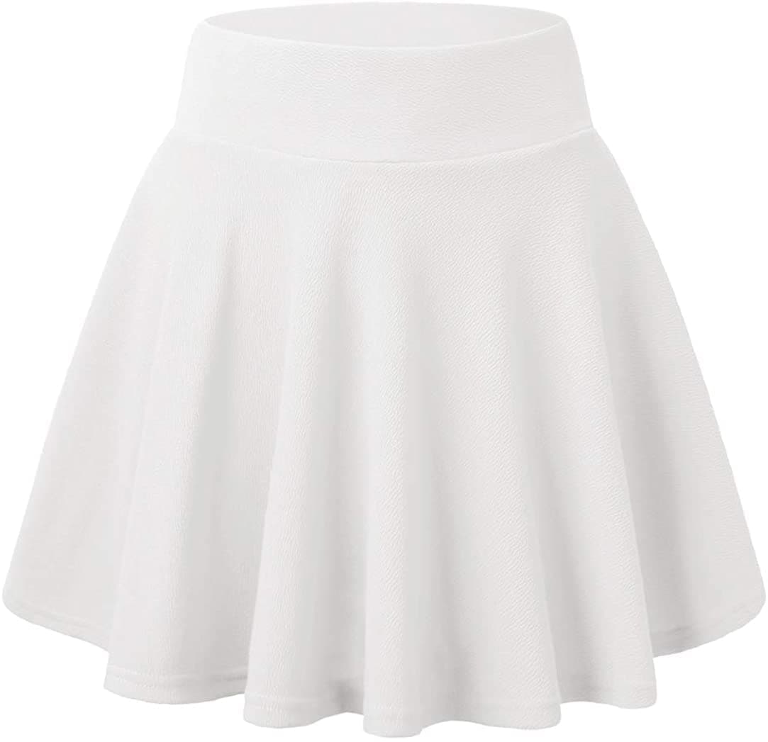 FRAULEIN Women's/Girl's Classic Versatile Stretchy Flared High Waist All Time Trendy Mini Skirt Skater (Small, White)
