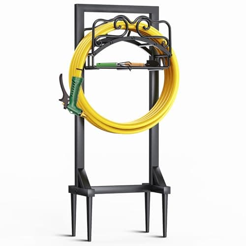 Garden Hose Holder Heavy Duty Metal Water Hose Holder with 4 Spikes Outdoor Freestanding Hose Hanger Detachable Sturdy Hose Stand Holds 150feet Hose Garden Hose Storage Rack for Outside Yard Lawn