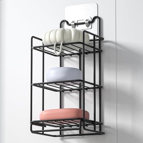 Bernkot 3 Tier Soap Bar Holder, 304 Stainless Steel Soap Dish for Bathroom, Removable Sponge Rack for Kitchen Sink (Black)