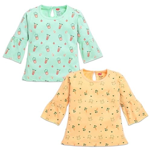 LuvLap Baby Girls 100% Cotton Full Sleeve Girls Top Pack of 2, Sea Green & Mango, XXL (18 to 24 Months)