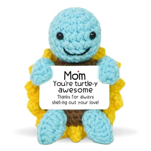 OASSIE Gifts for Mom - Positive Crochet Turtle with Card - Mothers Day Birthday Gifts for Mom from Daughter Son, Gift for Mama Mother in Law Stepmom, Emotional Support Crochet
