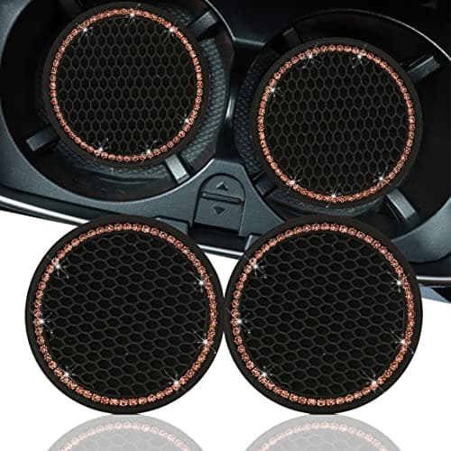 Gseigvee Vehicle Car Coasters 2 PackUniversal Cup Holder Insert CoasterBling Crystal Rhinestone Car Interior Accessories for Women Girl Pink