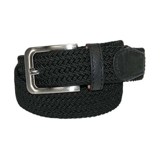 CTM Men's Elastic Braided Stretch Belt with Silver Buckle, M 34-36, Black