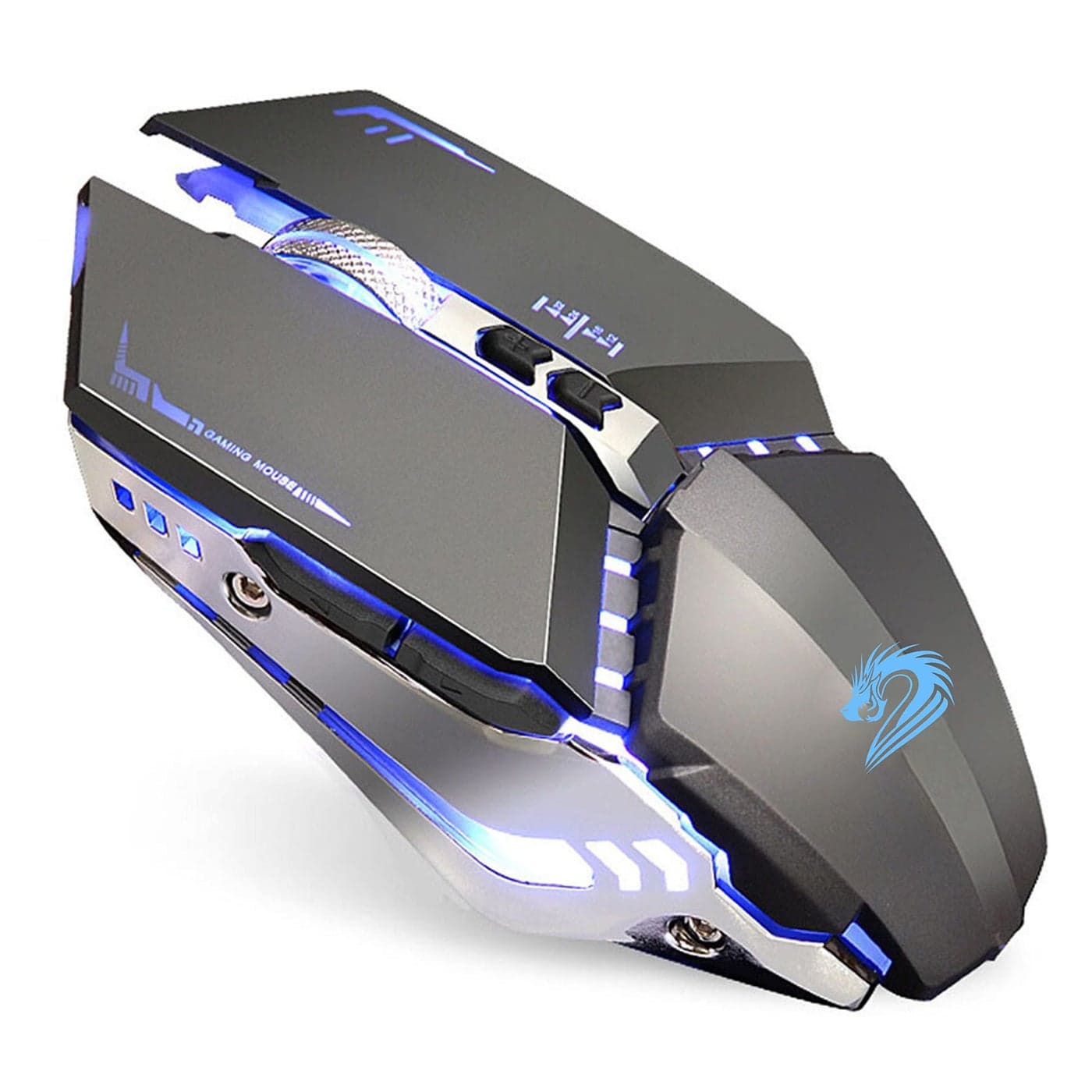 TENMOS T12 Wireless Gaming Mouse Rechargeable, 2.4G Silent Optical Wireless Computer Mice with Changeable LED Light for Laptop PC, 7 Buttons, 3 Adjustable DPI (Grey)