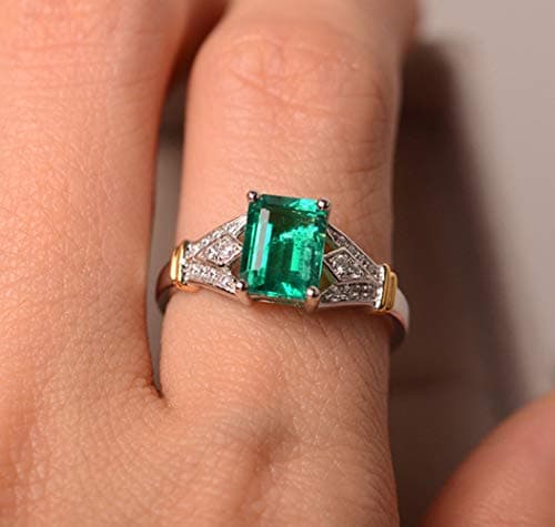 Goldenchen Fashion Jewelry Elegant Women 14k White Gold Filled Square Cut Emerald Gemstone Birthstone Wedding Bridal Band Ring Size 6-10 (9)