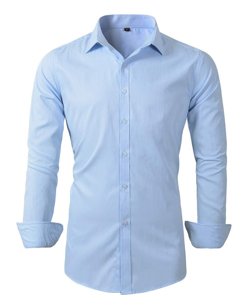 Beninos Men's Dress Shirts Solid Long Sleeve Texture Formal Shirt Business Casual Button Down Shirts (C455 Light Blue, L)