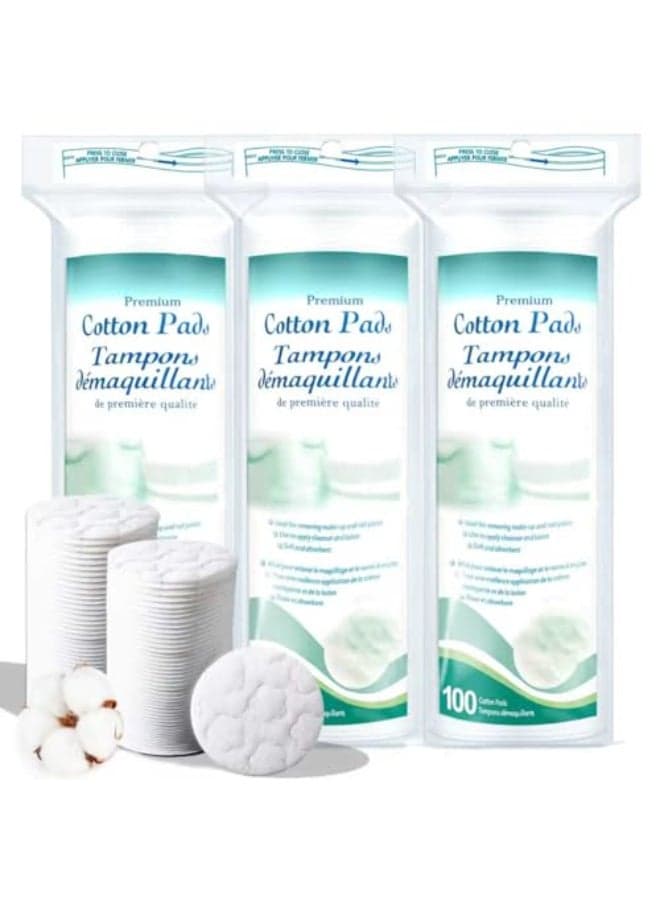 ZPCO Premium Cotton Rounds for Face 300 Count Makeup Remover Pads100 Pure Natural Facial Cleansing Round Pads for Makeup Removal Nail Polish Remover