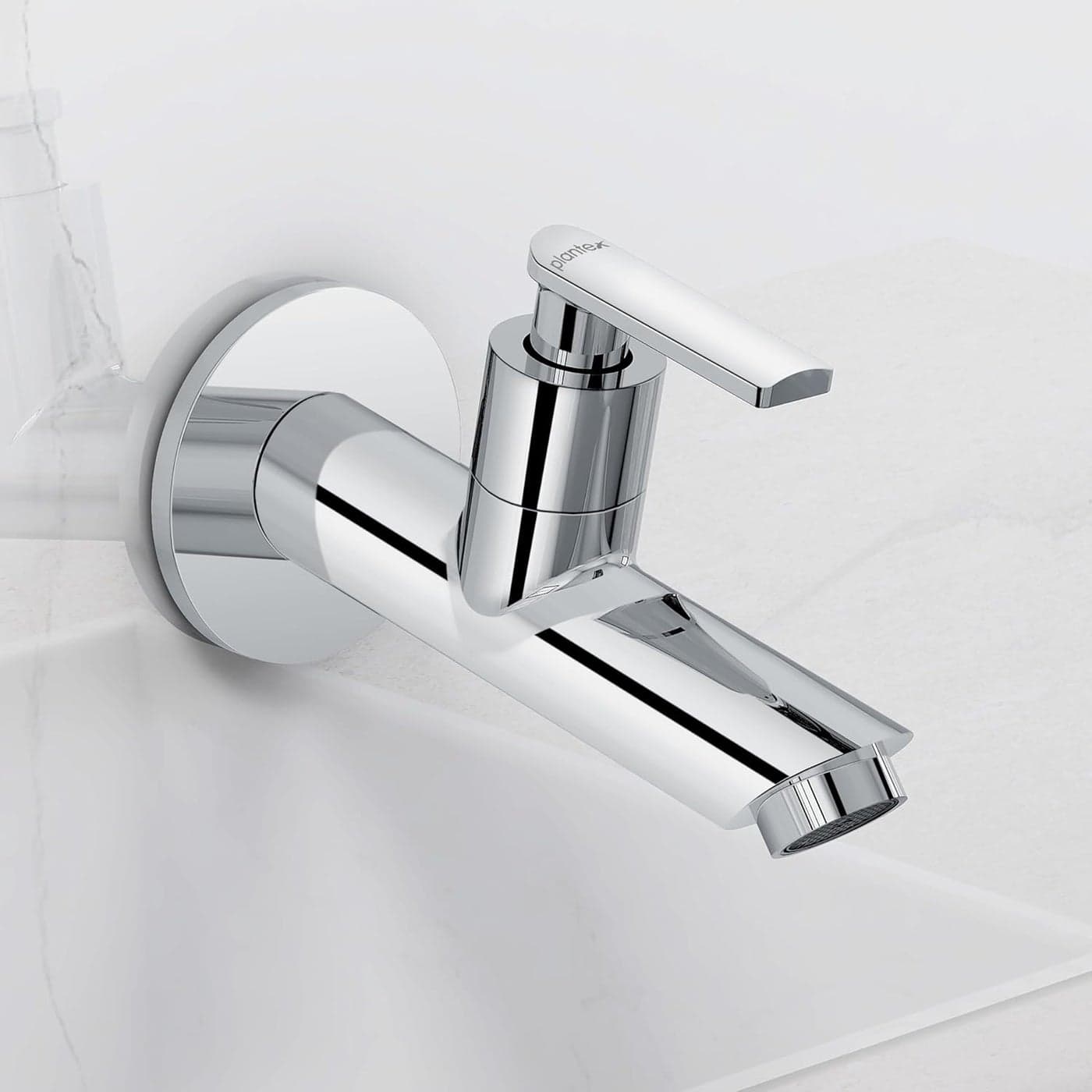 Plantex BAL502 Pure Brass Bib Cock Water Tap with Brass Wall Flange Teflon Tape for Wash Basin 7 Year Warranty Mirror Chrome Finish