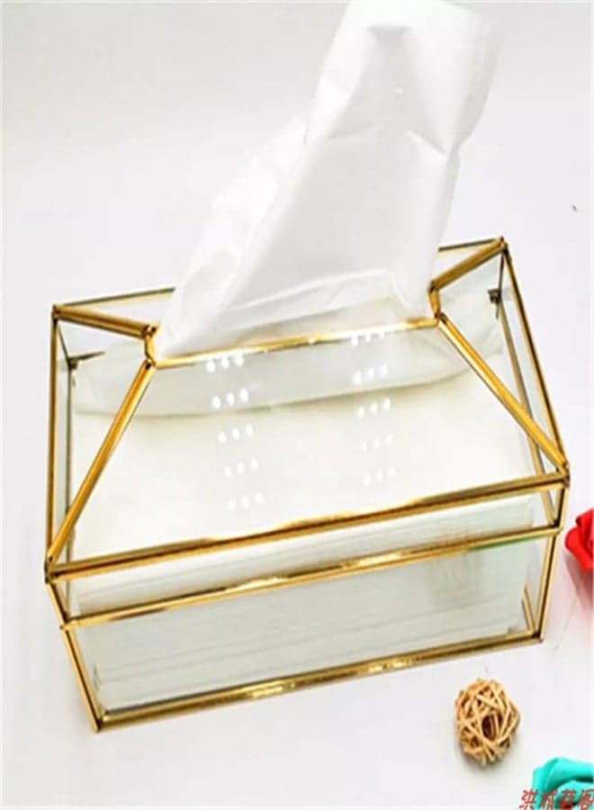 Metal Mirror Tissue Box Clear/Gold 19.5x11x12centimeter
