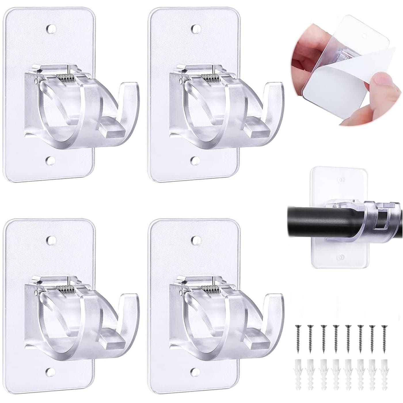 4 PCS Curtain Holder No Drill Self Adhesive Brackets Clear Plastic Rod Holder Hook Hanger Transparent