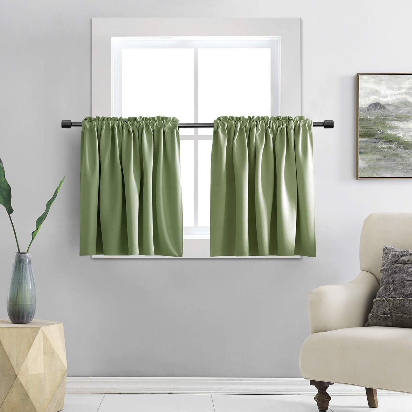 DONREN 30 Inch Length Curtain Tiers for Loft Blackout Short Length Curtains for Bathroom42 Inches WideSage Green2 Panels