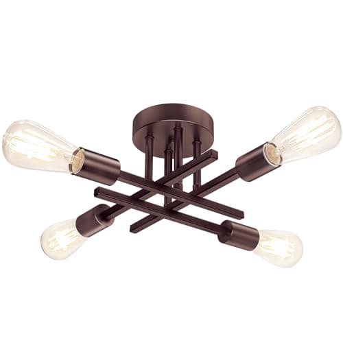 4Light Semi Flush Mount Ceiling Light Fixture Oil Rubbed Bronze Modern Industrial Sputnik Chandelier Light Fixture Metal Flush Mount Ceiling Light for Kitchen Bedroom Living Room Closet No Bulb
