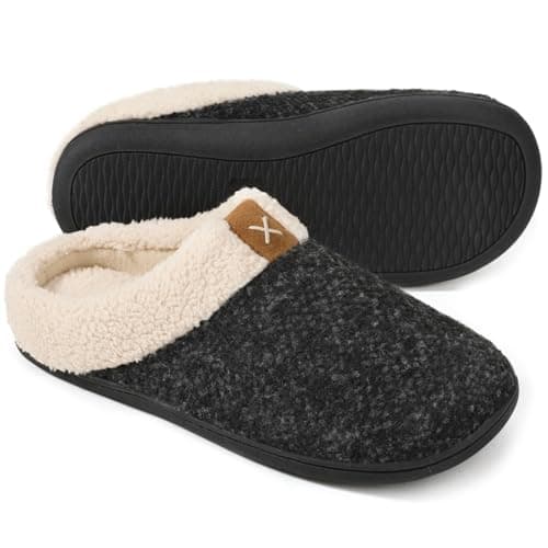 ULTRAIDEAS Mens Slip On Slippers, Sherpa Lined House Shoes with Memory Foam for Indoor Outdoor, Machine Washable (Royal Blue, Size 9-10)