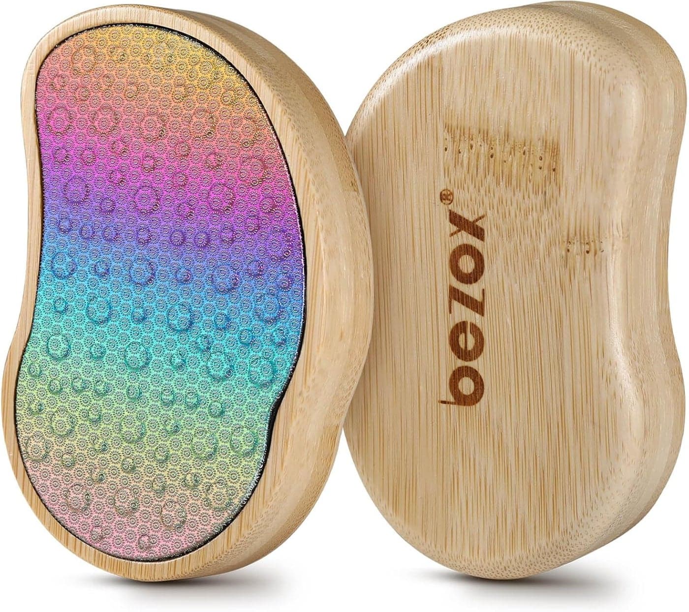 BEZOX Stainless Steel Pedi Egg Foot File Callus Remover for Dry and Wet Feet, Smooth Rough Skin, Plastic-Free Pedicure Tool Pumice Stone, Washable Foot Scrubber for Cracked Heels - Rainbow