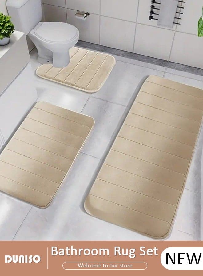 3 Piece Bathroom Rug Set Includes Bath Rug, Contour Mat, Super Soft Water Absorbent & Non-Slip Bath Mats for Bathroom Floor, Tub and Shower Room, Machine Washable