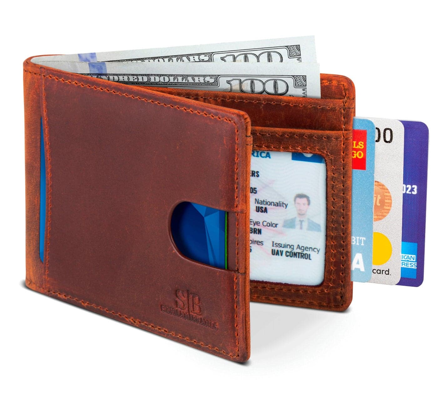 SERMAN BRANDS RFID Blocking Slim Bifold Genuine Leather Thin Minimalist Front Pocket Wallets for Men Billfold Wallet Men Gift (Canyon Red 2.0)