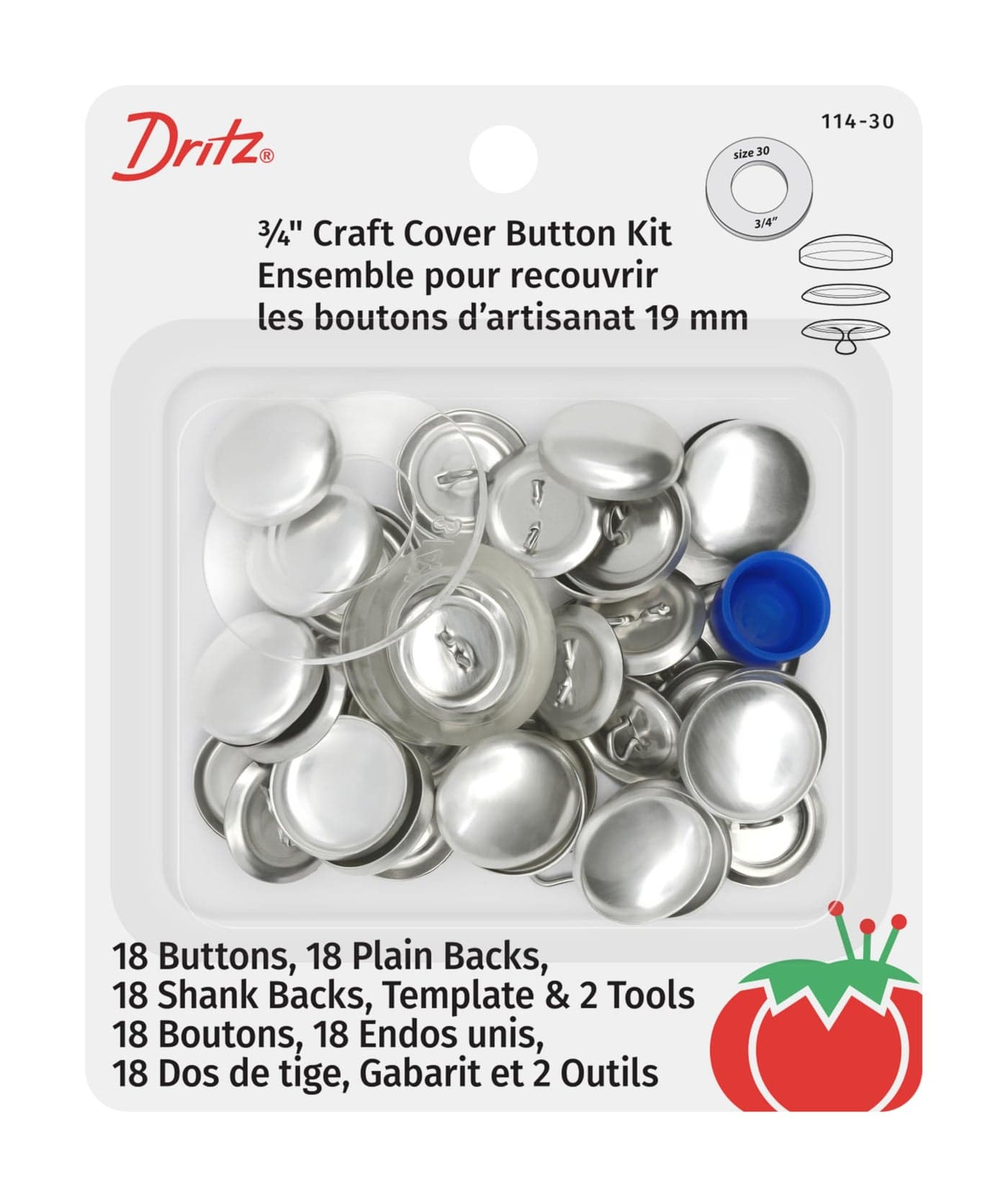Dritz 11430 Craft Cover Button Kit with Tools Size 30 34Inch 18Sets