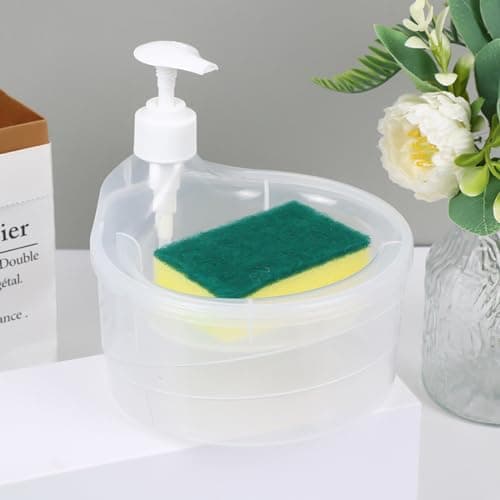 SUKHAD Plastic Double Layer Liquid Soap Dispenser With Pump And Sponge | 15 X 16 X 17 Cm | Multi-Color