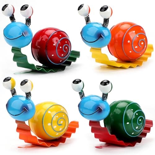 hansanti 4 Pack Metal Cute Snails Yard Art Handcrafted Garden Decor Outdoor Decorations Set for Outside Patio Lawn Garden Courtyard Indoor Home Wall Decorative Ornaments (Yellow, Orange, Red, Green)